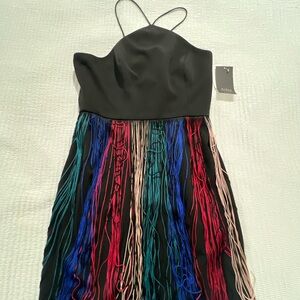 Aidan Mattox Designer Black Dress with Multicolor Fringe Size 4 NWT